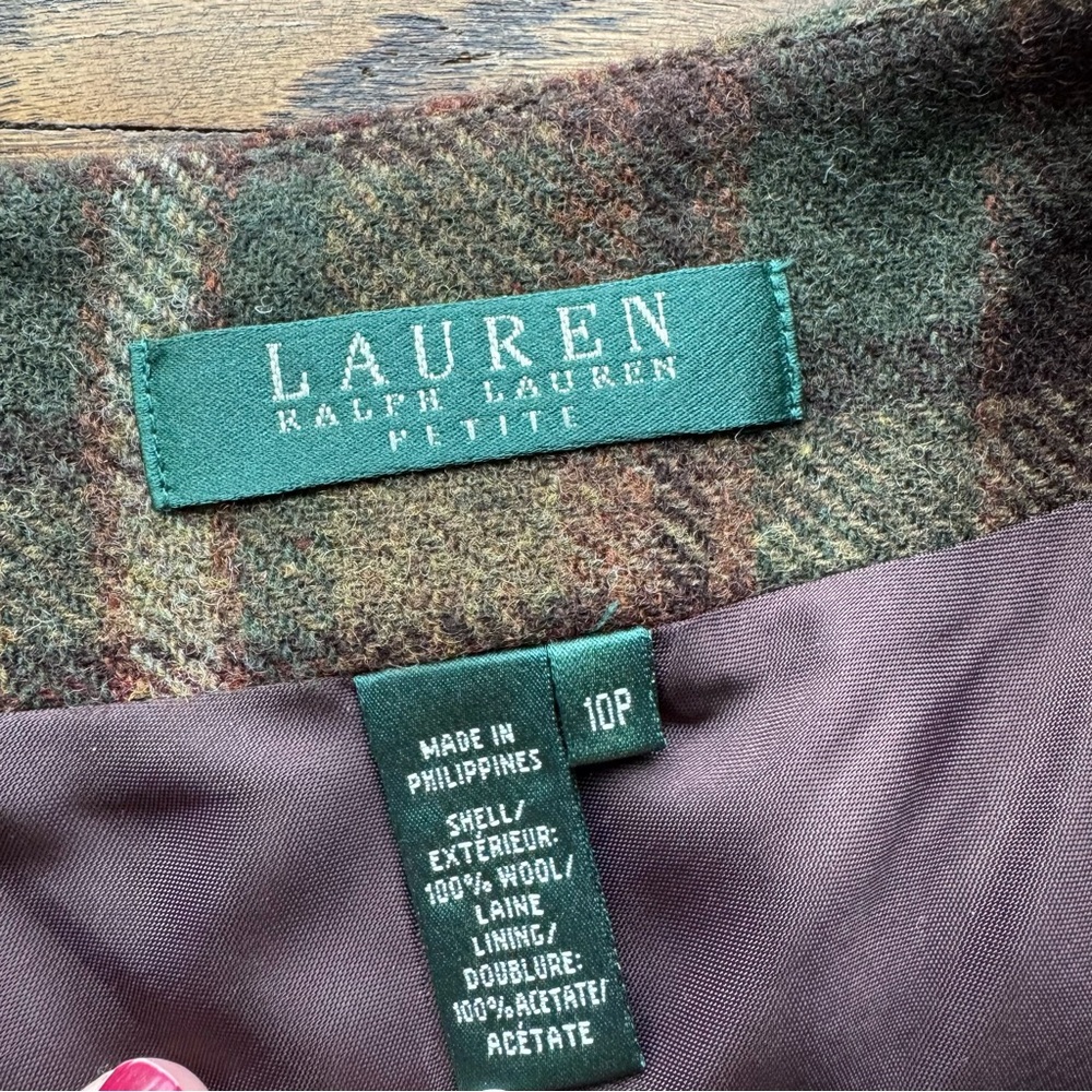 Ralph Lauren 100% Wool Vintage Green and Brown Plaid Skirt 10P - Picture 2 of 7